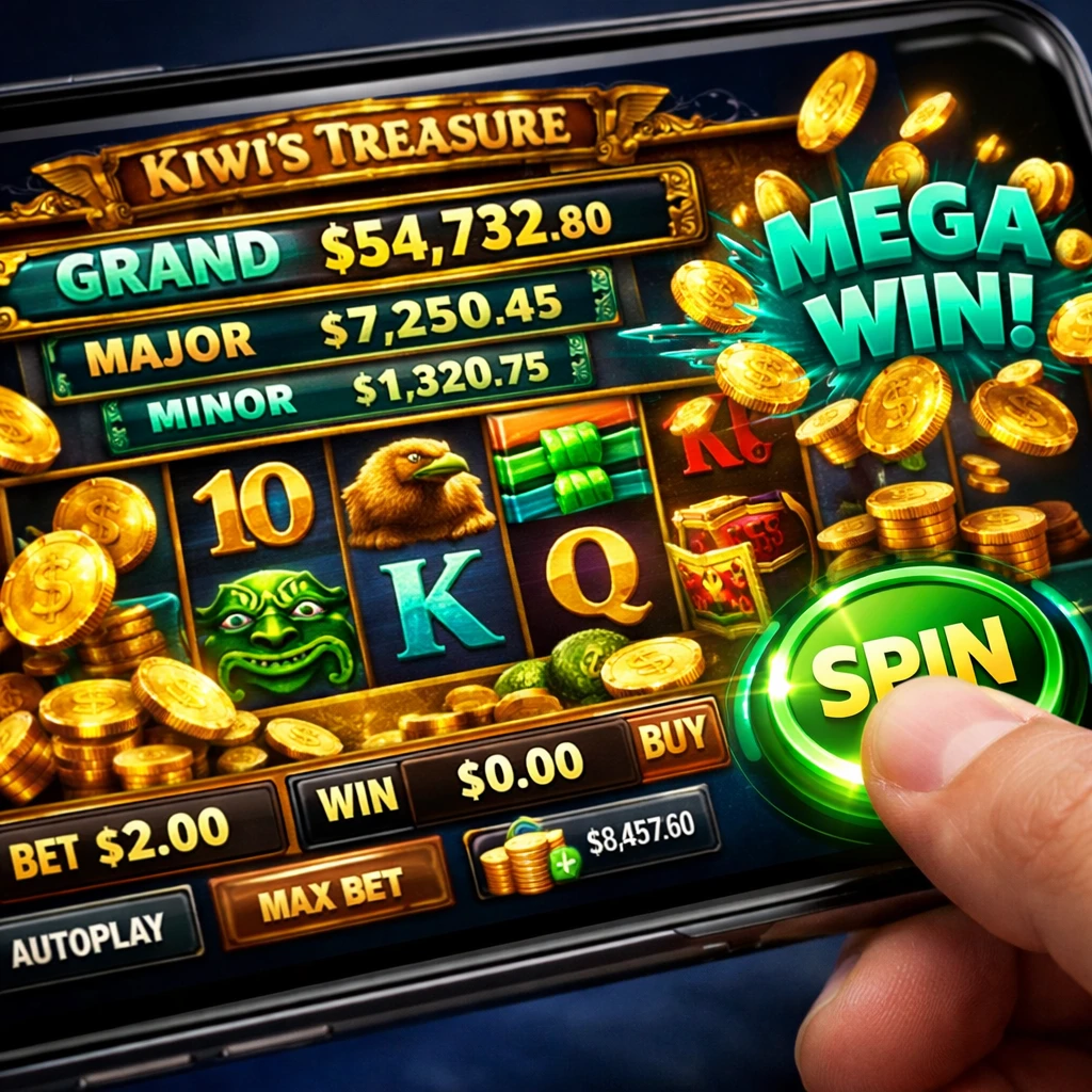 Playing fast-loading mobile pokies on Kiwi's Treasure casino in NZ