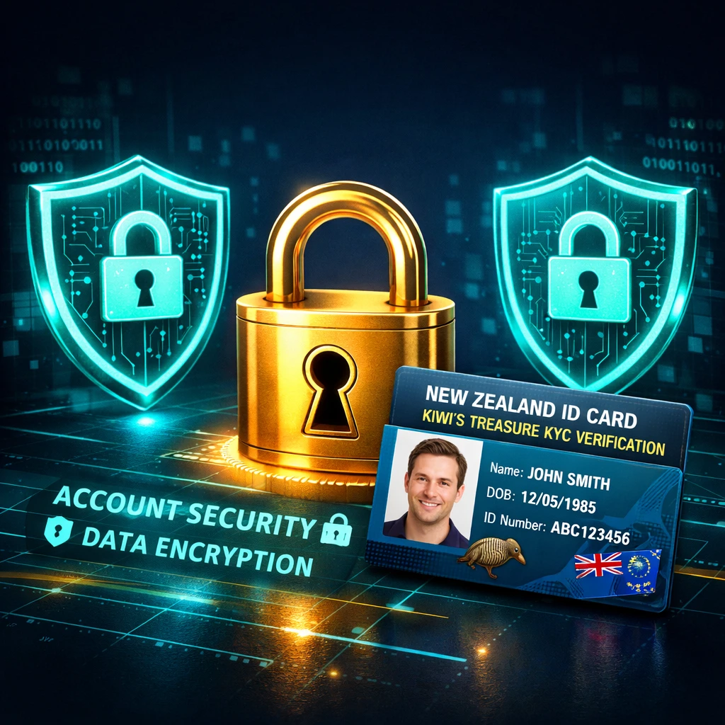 Kiwi's Treasure account security, data encryption, and KYC verification features in New Zealand